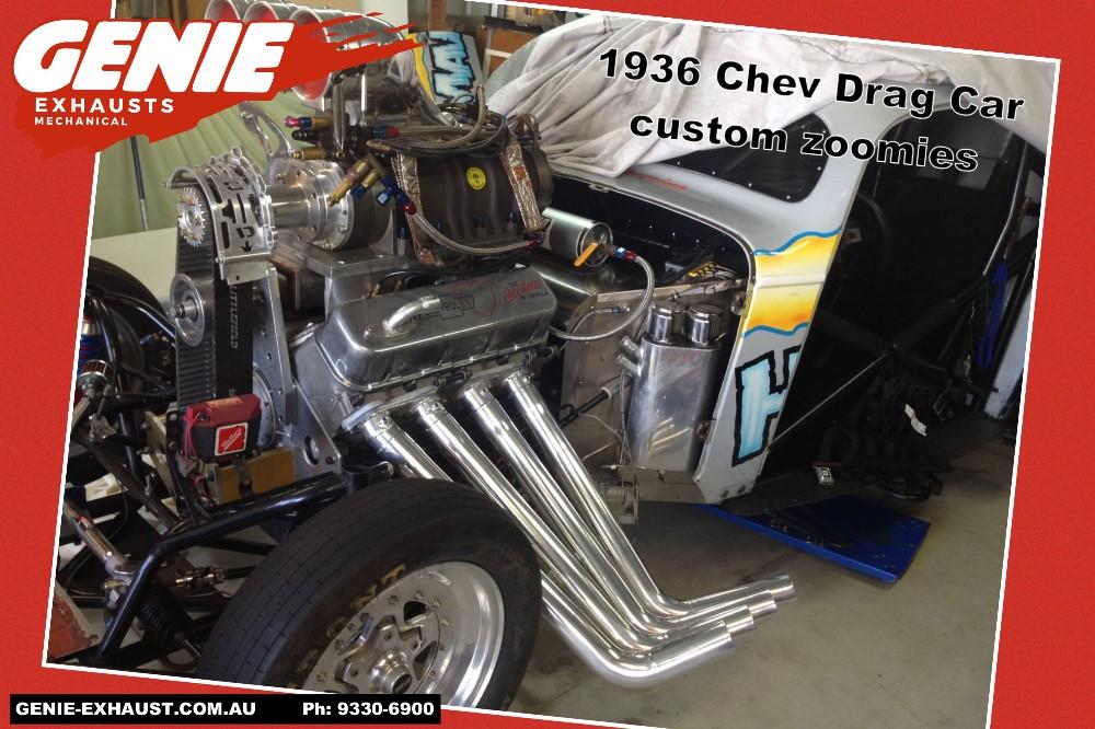 Genie-Exhaust-Fabrication-Headers-Custom-Extractors-Hotrod-Street rod-Sports-Performance-Headers-Zoomies-The-Hitman-1936-Chevrolet-Master-Super-Charged-Outlaw-Drag-Car