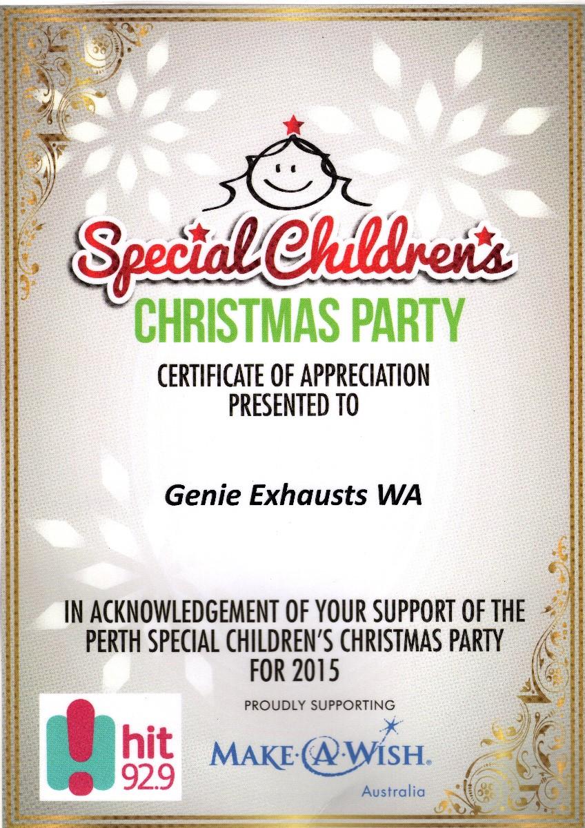 Childrens Christmas Party appreciation certificate 2015