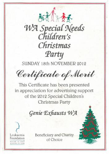 Childrens Christmas Party appreciation certificate 2012