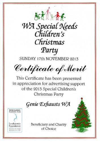 Childrens Christmas Party appreciation certificate 2013