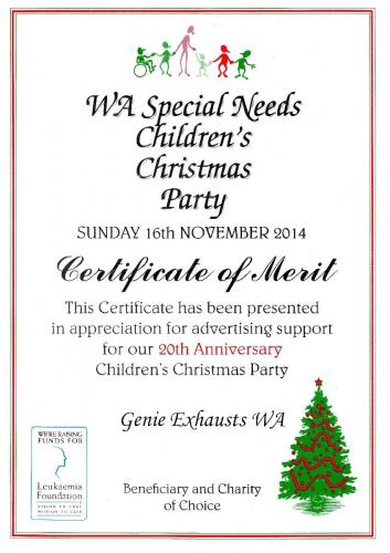Childrens Christmas Party appreciation certificate 2014