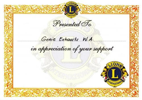 Lions Club Certificate of Appreciation