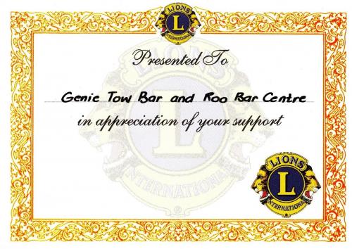 Lions Club appreciation certificate.